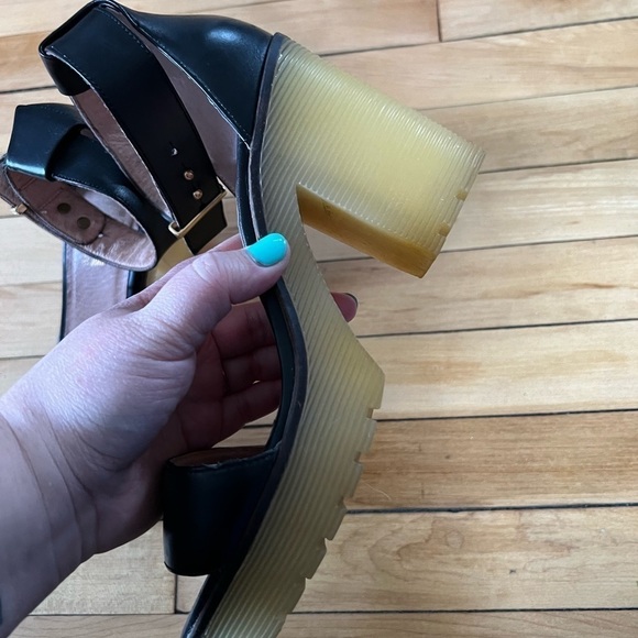 TBA To Be Announced Rubber Lug Sole Ankle-strap black Chunky Utility Thread Heel - Picture 5 of 7